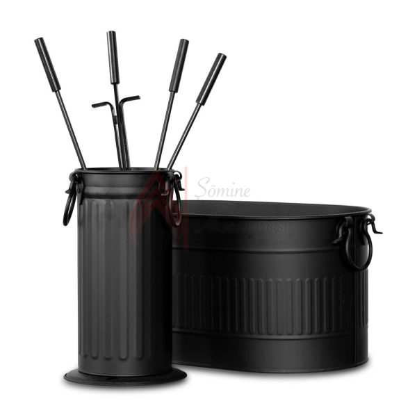 Siyah Oval Odunluk ve Maşa Takımı  Set